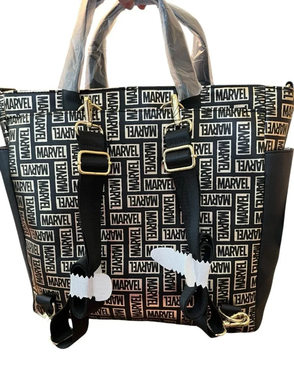 Loungefly Marvel All Over Print Logo Convertible Backpack & Tote Crossbody NWT